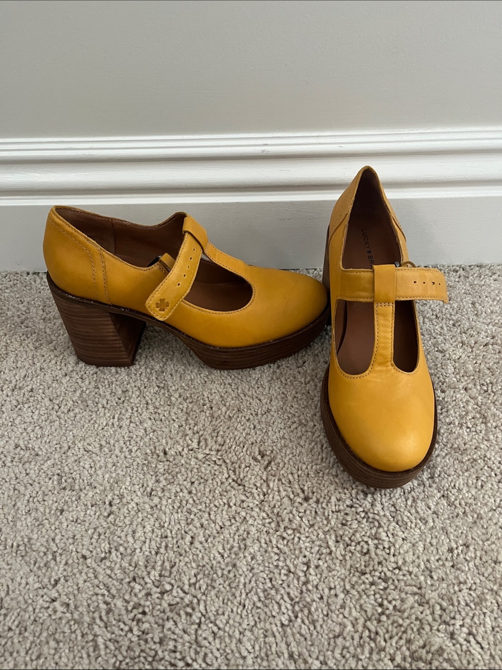 Lucky Brand Mustard Yellow Mary Jane Platform Heels